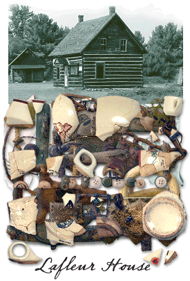 Photograph of Lafleur house and artifacts