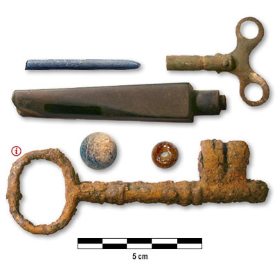 Photograph of miscsellaneous artifacts from Basin Depot 2000