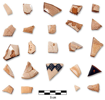 Photograph of ceramics from Lafleur outbuildings.