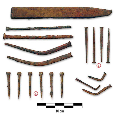 Photograph of nails from Lafleur outbuildings.
