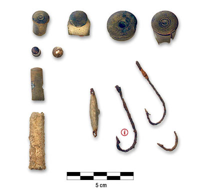 Photograph of hunting artifacts from Lafleur house