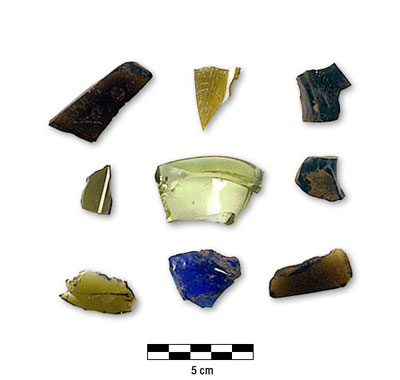 Photograph of coloured glass from McIntyre Farm