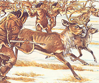Illustration of caribou hunters