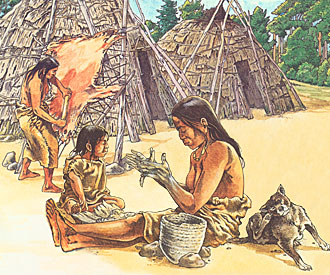 Illustration of Woodland Era village